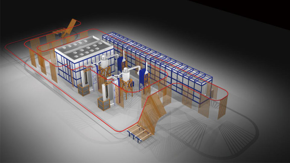 鋁型材全自動(dòng)立式粉末噴涂生產(chǎn)線(xiàn)
